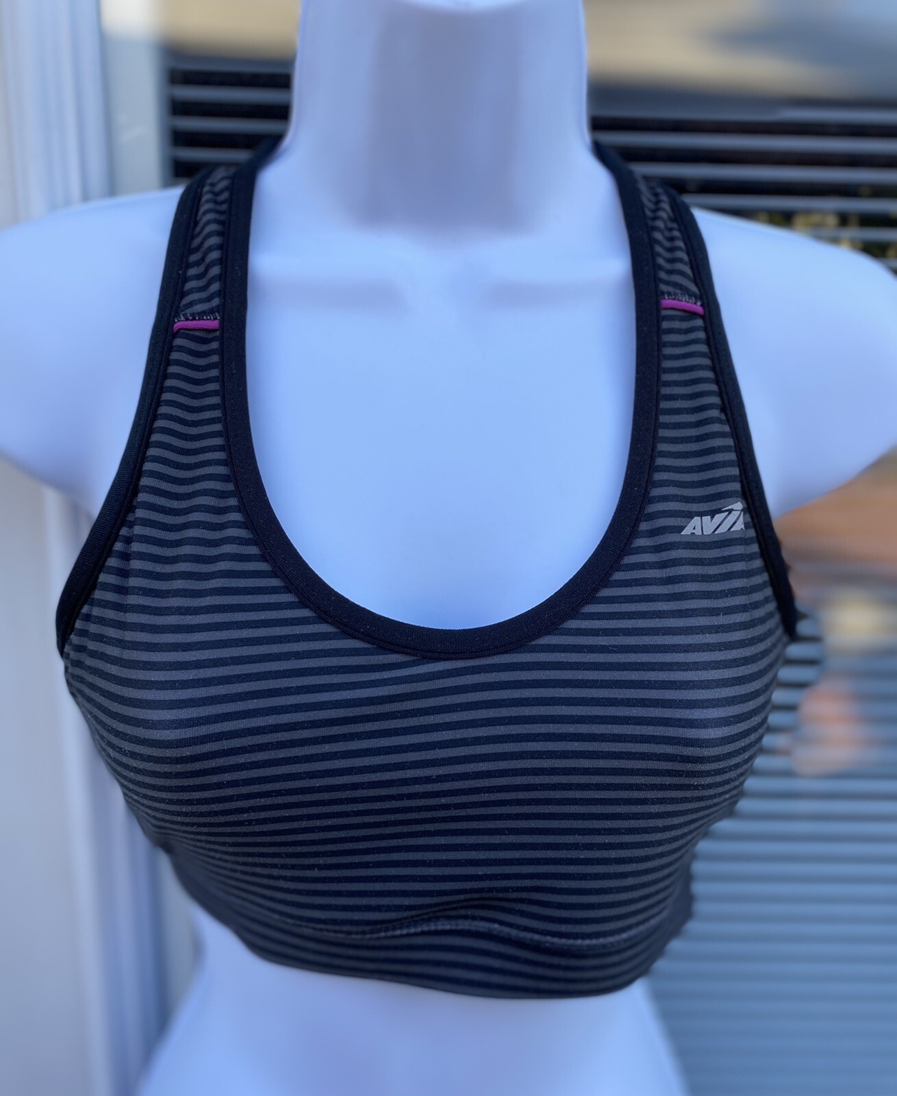 Avia Sports Bra Womens Size Medium Black/Gray-Purple Strappy RN15741