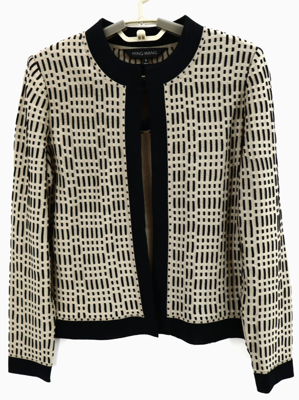 MING WANG Women’s Acrylic Twinset Cardigan Vest Long Sleeve Geometric Size S