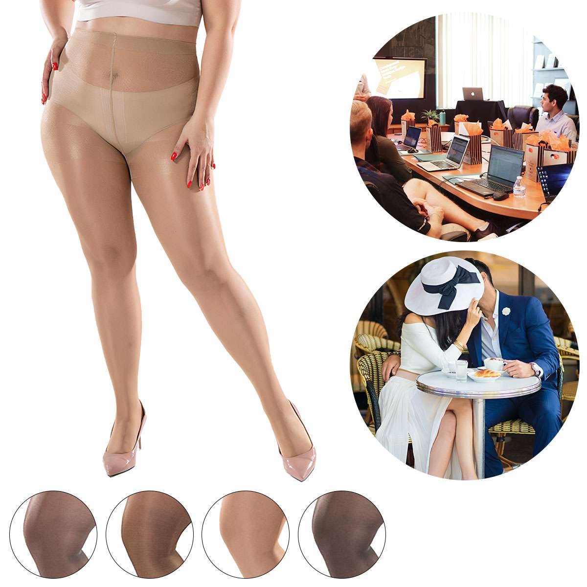 Women Plus Size Seamless Oil Shiny High Glossy Pantyhose Sheer Stocking Tights