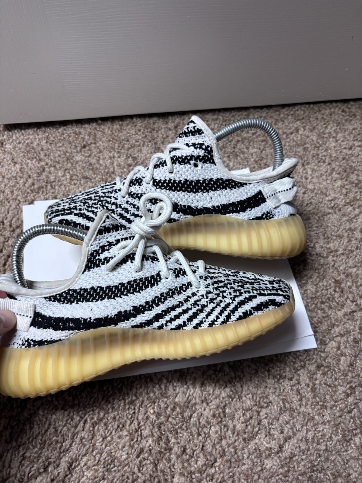 adidas Yeezy 350 V2 Zebra Low Top Primeknit Sneakers White/Core Black/Red