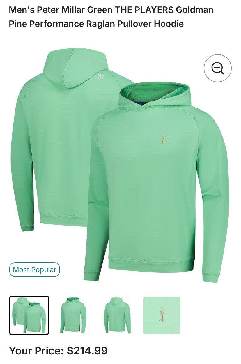 Peter Millar The Players Goldman Pine Green Raglan Mens 2XL PGA Tour Hoodie NWT