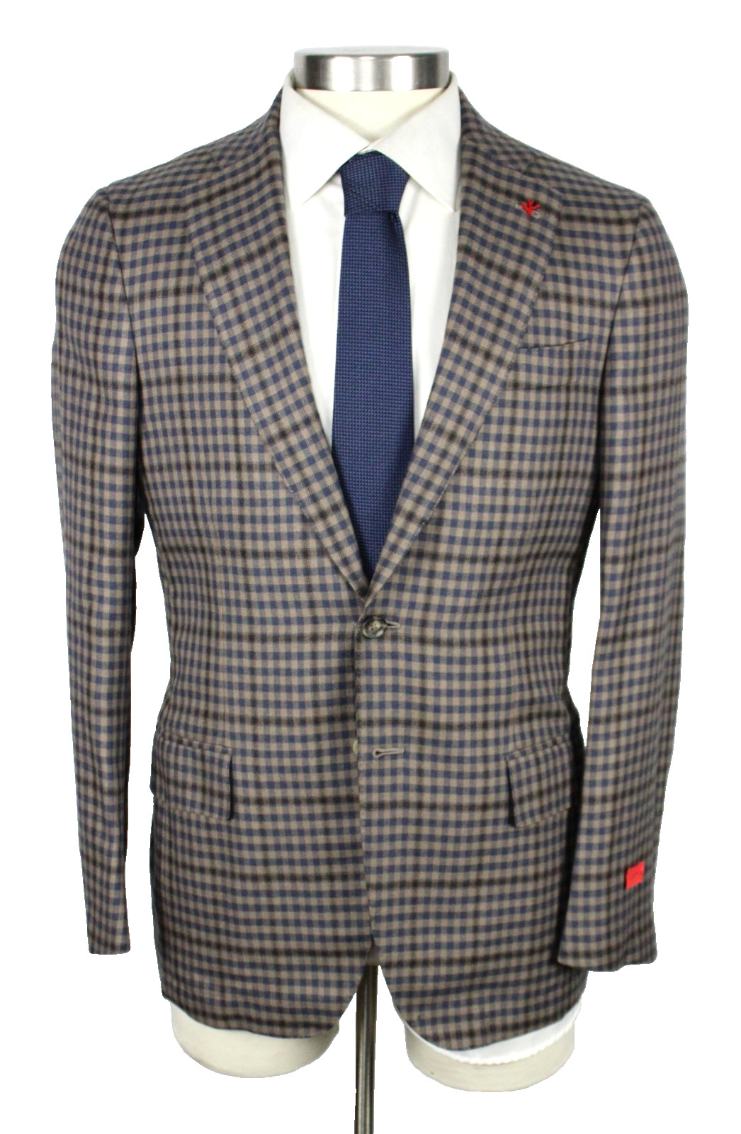 $5500 Isaia Sanita Sport Coat 38 R (48 EU) Slim Fit Silk Cashmere Tan Blue Check