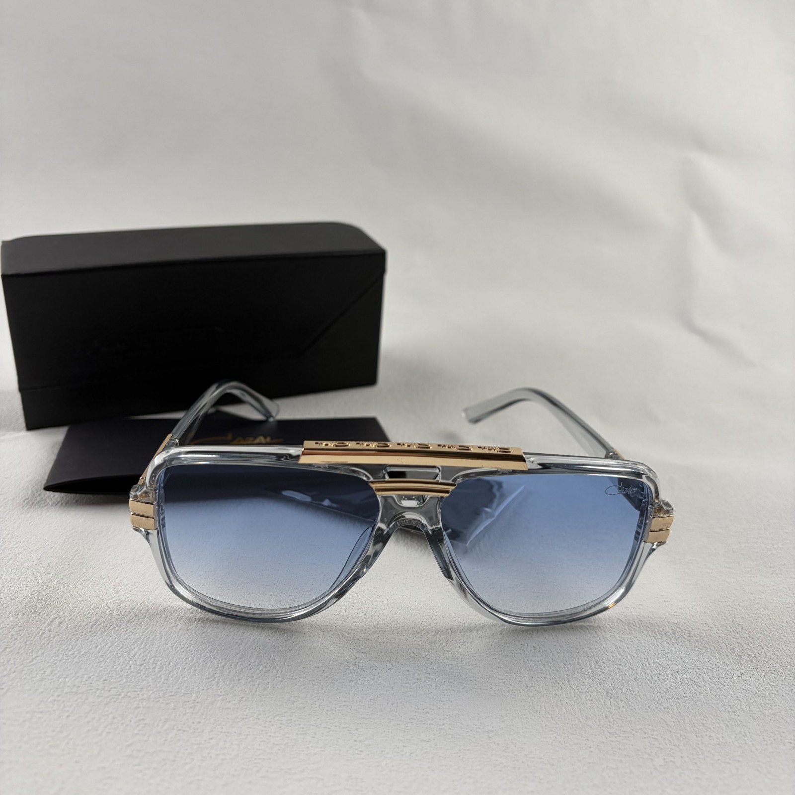 Cazal Square Sunglasses Clear Frame Blue Gradient Lens Men’s Women’s w/Box