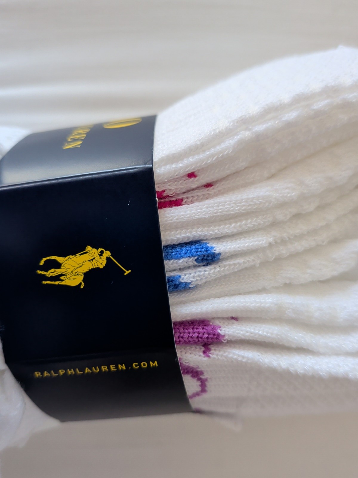 NEW 6 PAIRS PACK POLO RALPH LAUREN WOMEN NO SHOW SOCKS WHITE Pony Stripe 9-11