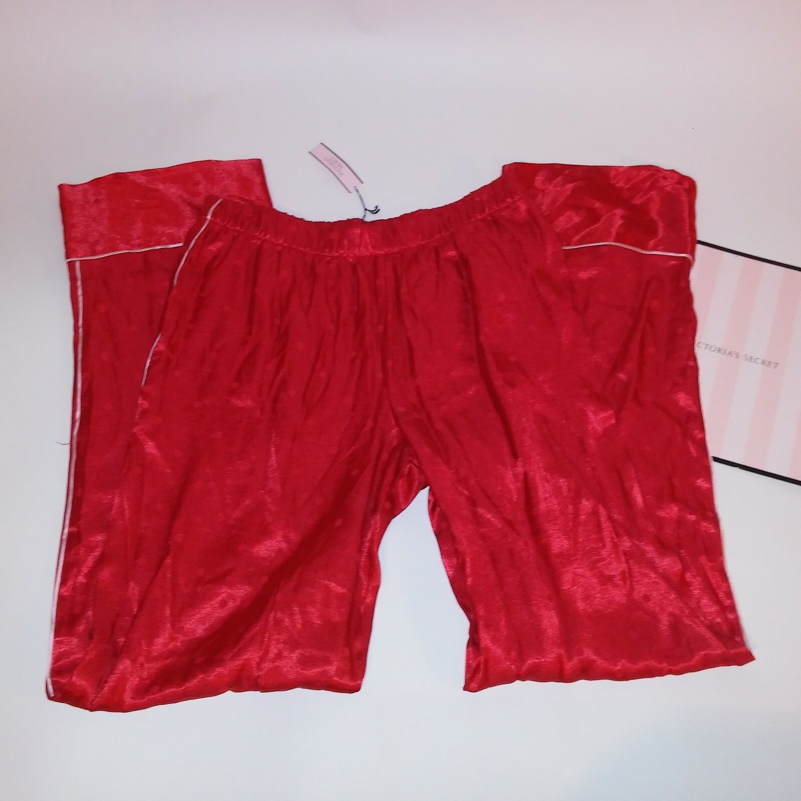 Victoria Secret Pajama Pants Luxe Sleepwear Bottom Red Polka Dots Satin Pockets