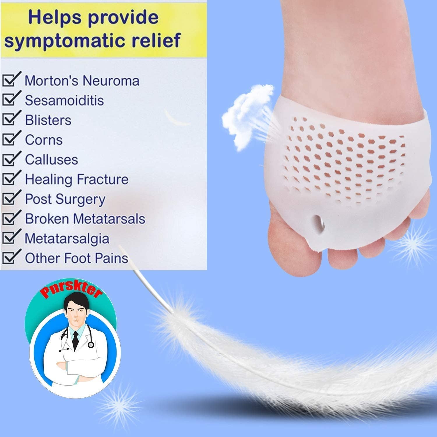 6 Pairs Metatarsal Pads Ball of Foot Cushions Reusable Gel Foot Pads for Heels