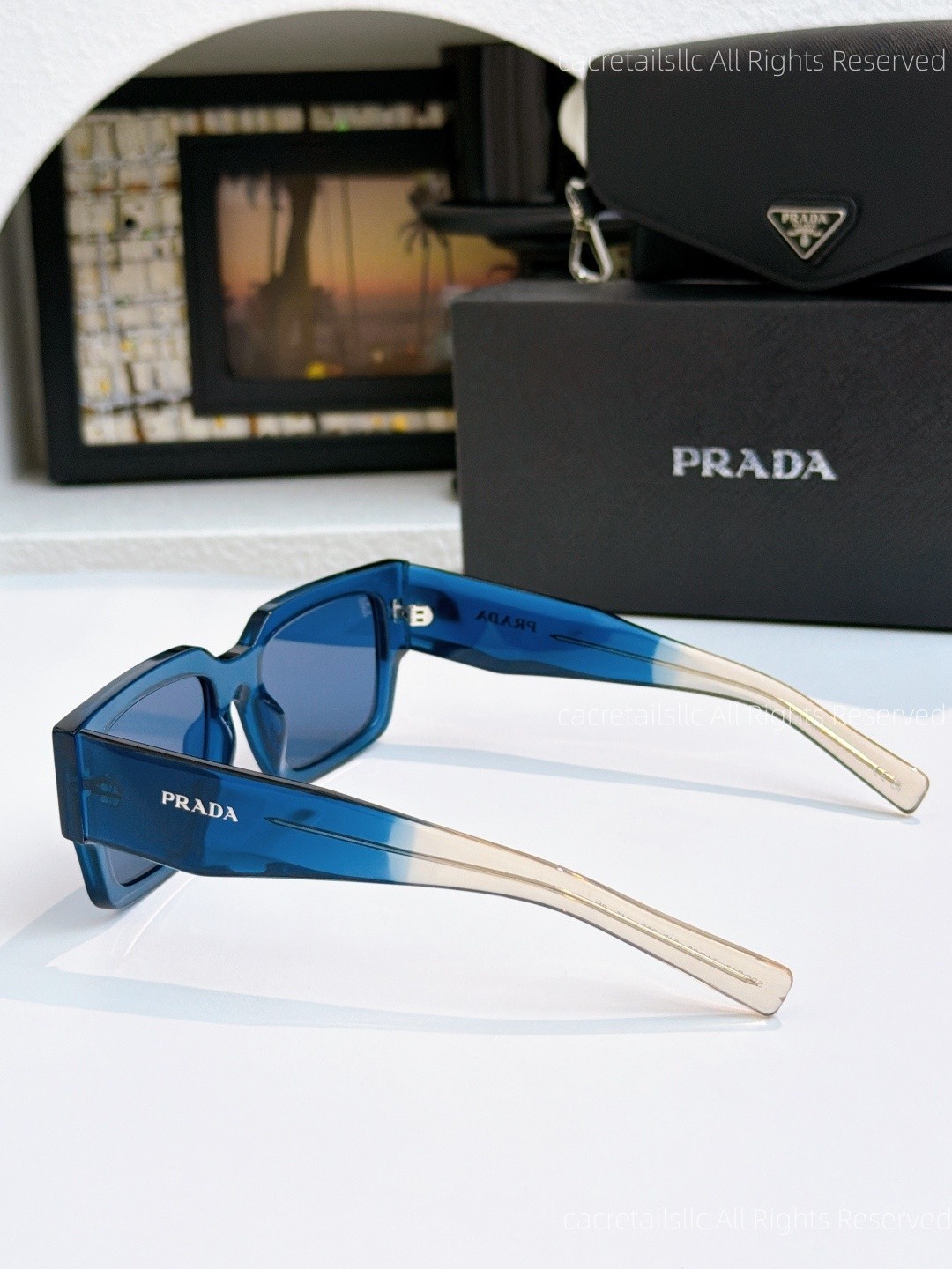 Prada SPR B17 Sunglasses for Women/Men Square Authentic Blue Frame Lenses w/ Box