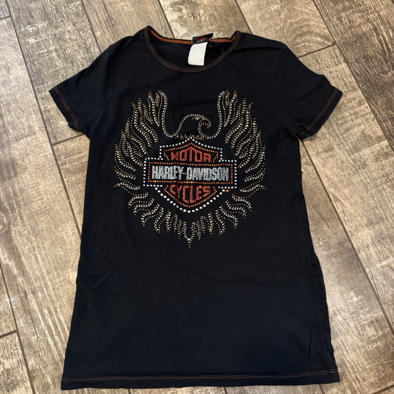 Harley Davidson Rhinestone T-shirt Black Big spring, Tx. Dealership Size Unknown