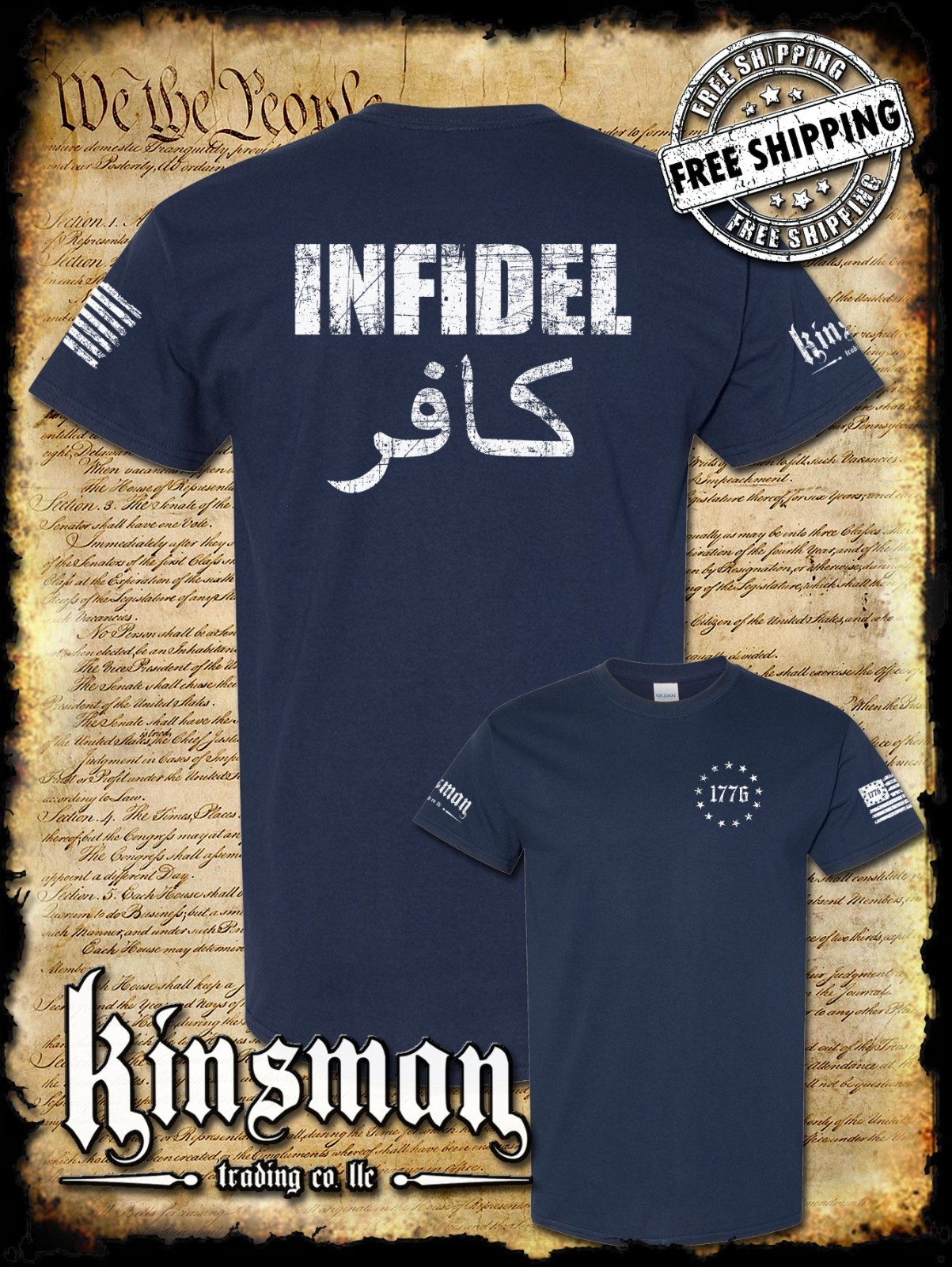 Infidel 2-Sided T-Shirt – USA Patriotic Freedom Military Proud Pro Gun Rights