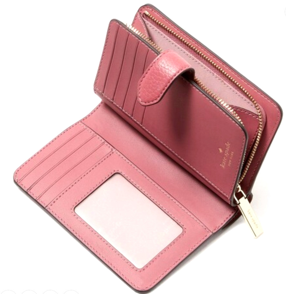 🩷Kate Spade Lena Medium Bifold Wallet KH787 Pomegranat Pink Pebble Leather -NWT