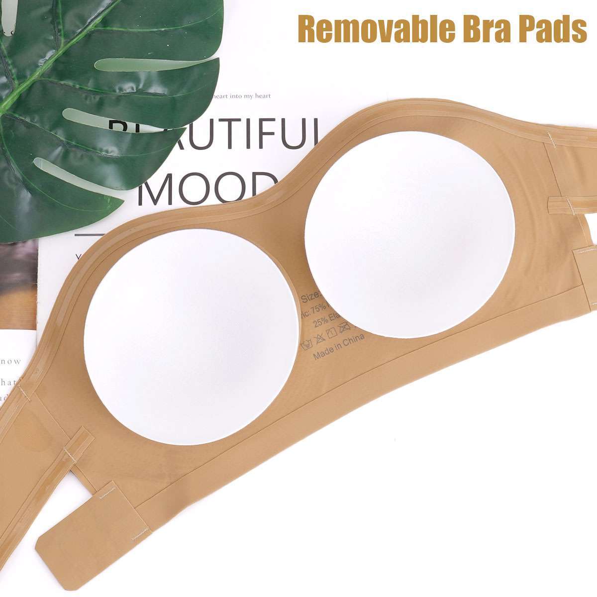 Women Basic Stretch Seamless Strapless Bandeau Tube Top Bra Padded Underwear