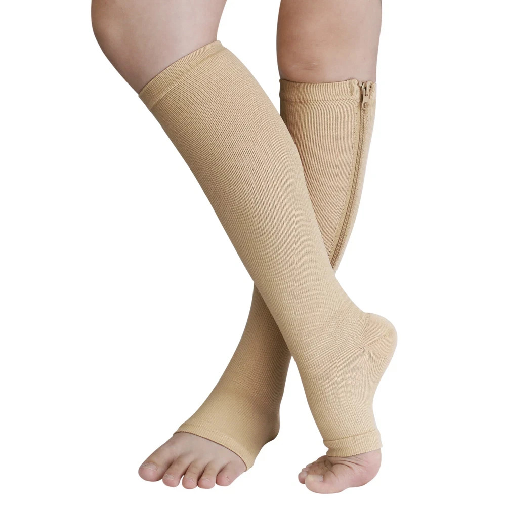 Nylon Zipper Compression Socks Support Graduated Stockings Mens Womens 20-30mmHg
