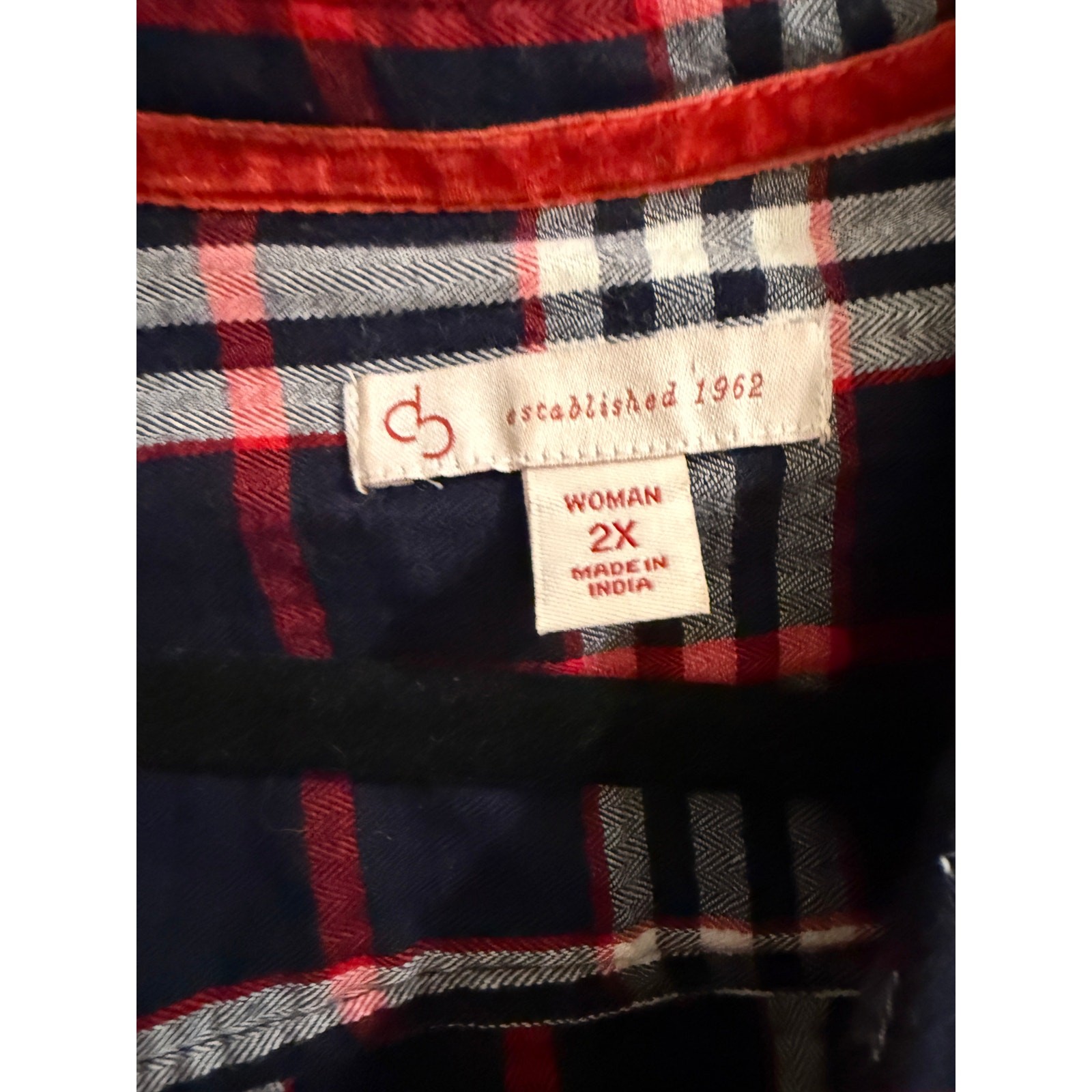 Est 1962 Plaid Button Up Classic Fall LS Top Blouse 2X Black Red Preppy