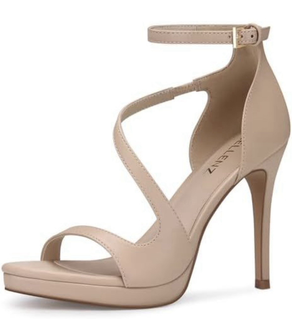 CELLENZ Women’s Beige Synthetic Strappy Ankle Strap Buckle Stiletto Heels 8.5