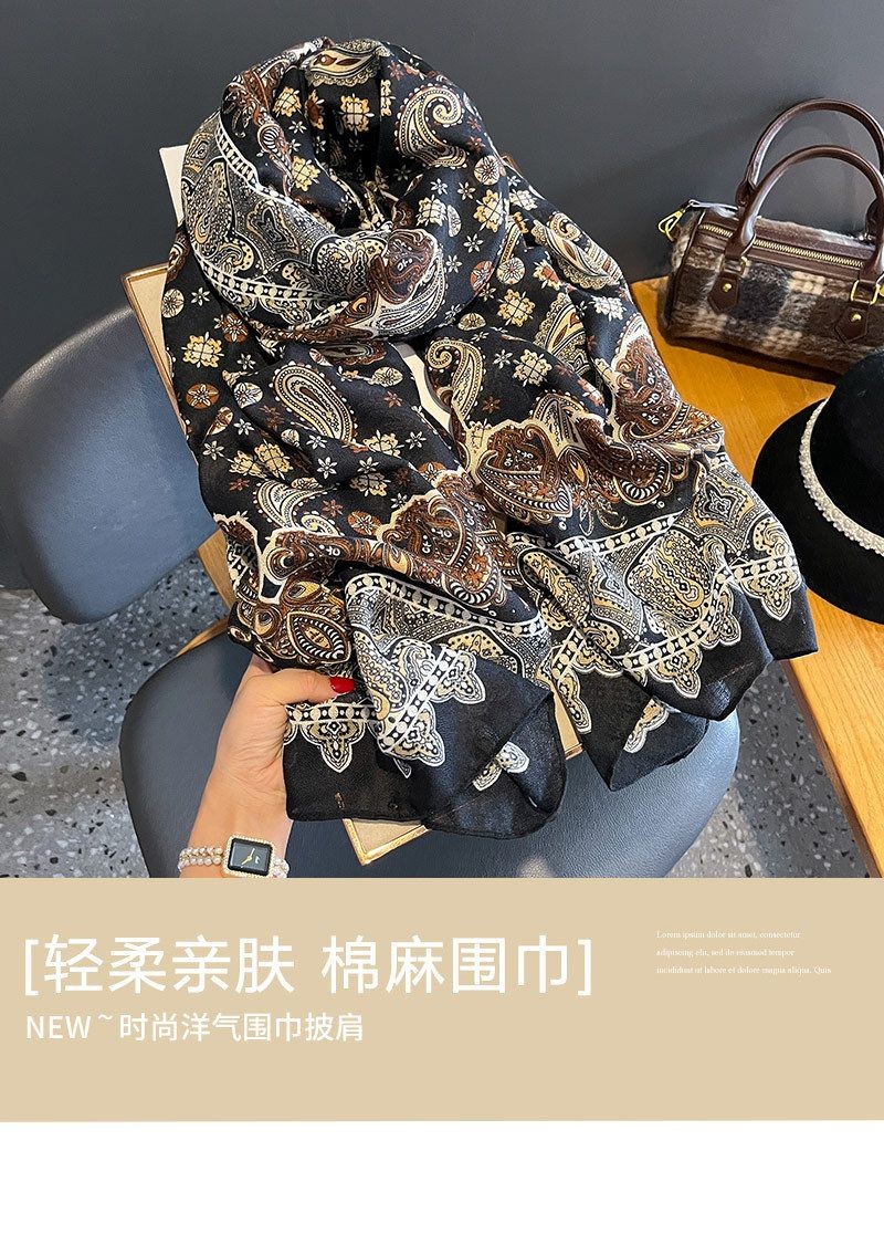 Vintage Print Scarf Shawl Wrap Cotton Linen Lightweight Cover for Travel Sun