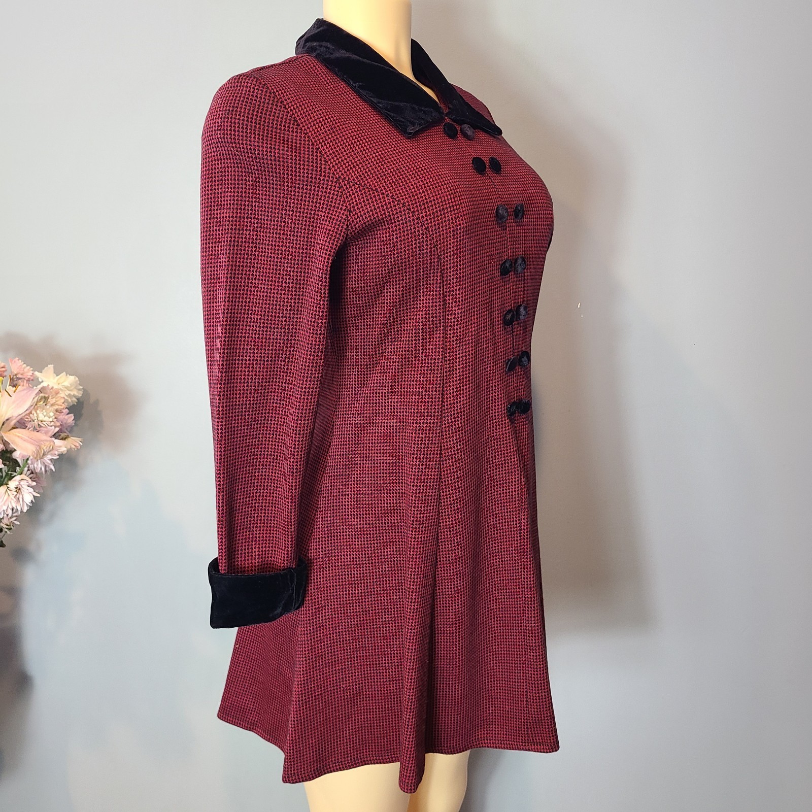 DBY LTD Vtg 90s Plaid Velvet Dress Old Money Tie Back Euro Preppy Kawaii