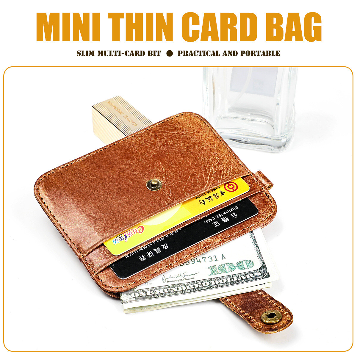 RFID Blocking Card Wallet with Hasp Coin Pocket Vintage Leather Small Wallet USA