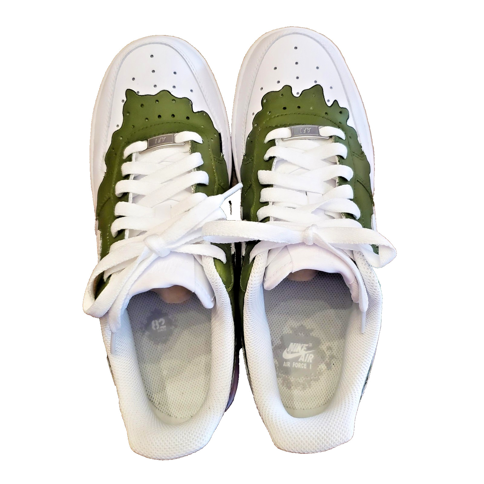 Nike Air Force 1 Low (Style 315115-112) White/Olive Green Drip Custom Size 8.5