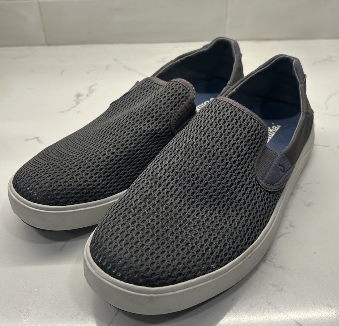 Olukai Lae’ahi Slip On Sneakers Shoes Mens 9.5M Grey Gray Mesh Casual Pavement
