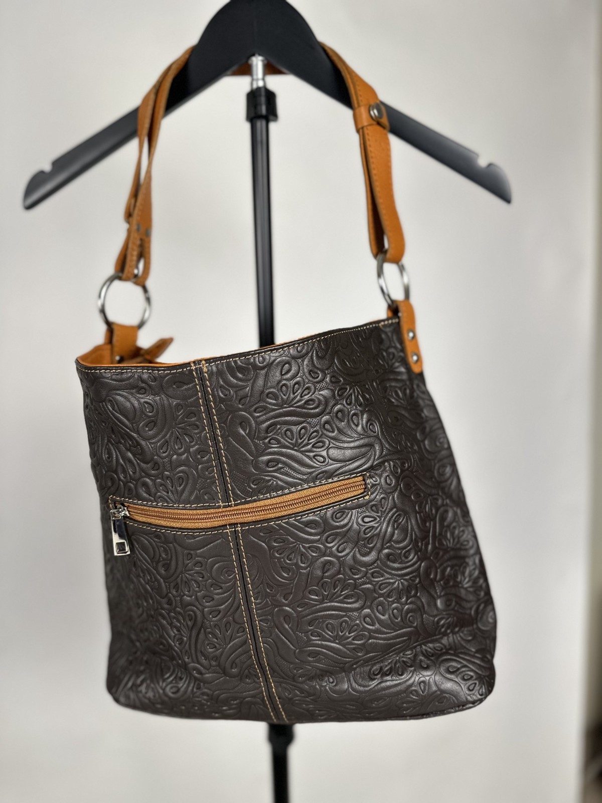 Made in Italy Brown Leather Shoulder Bag Distressed Leather Large Tote Purse