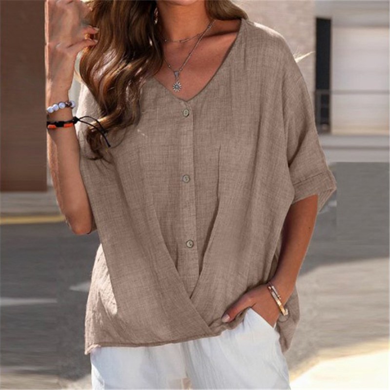 Women Plus Size Casual Blouse Baggy Summer Tunic Cotton Ladies T-Shirt Top