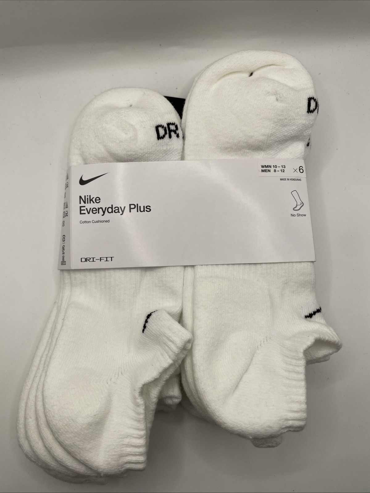 Nike Everyday Plus Dri-Fit 6pk Cushioned No Show Socks Sz L/W10-13/M8-12 NEW $28