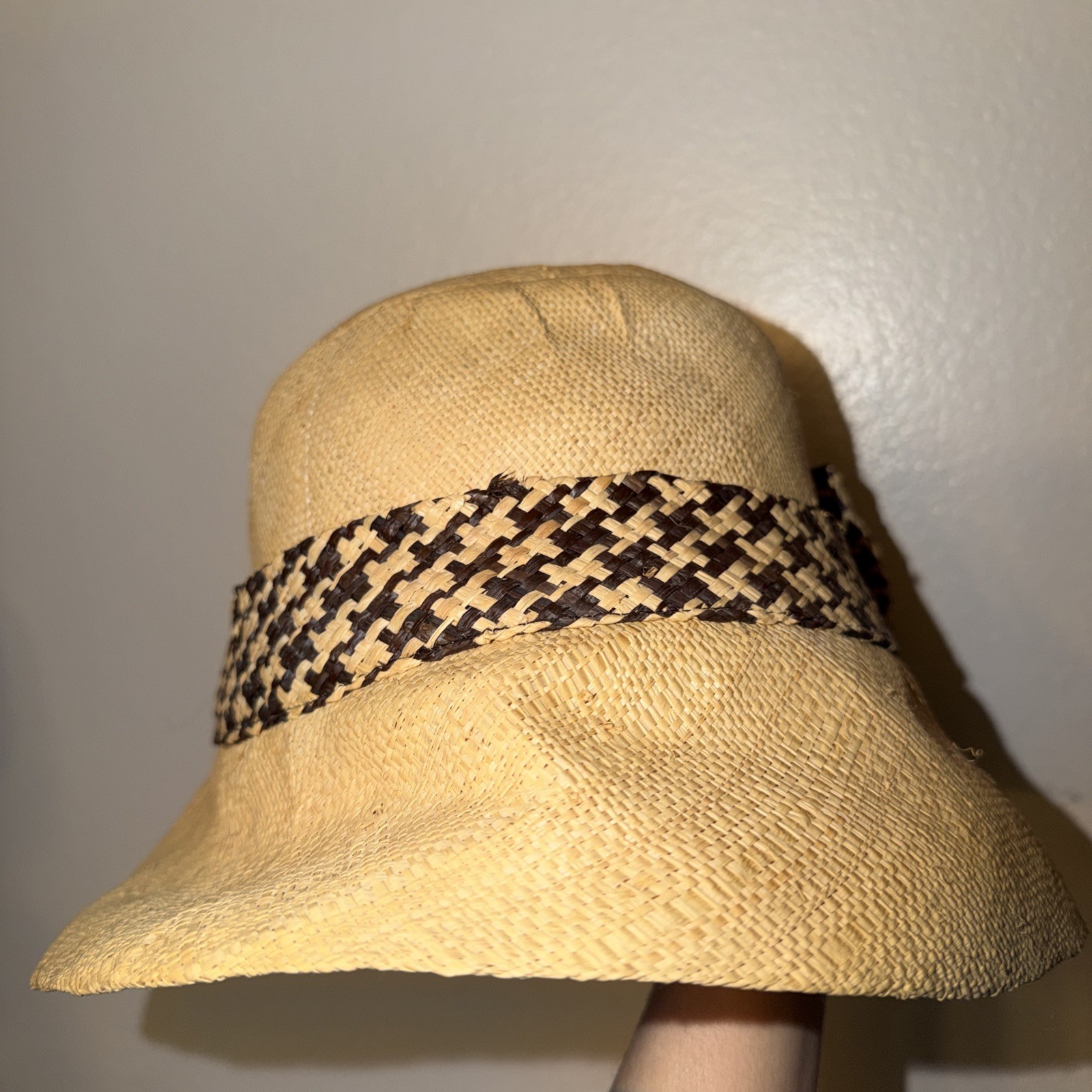 ONIGO Handmade Woven Madagascar Raphia Fedora Sun Hat Variegated Neutral Tones
