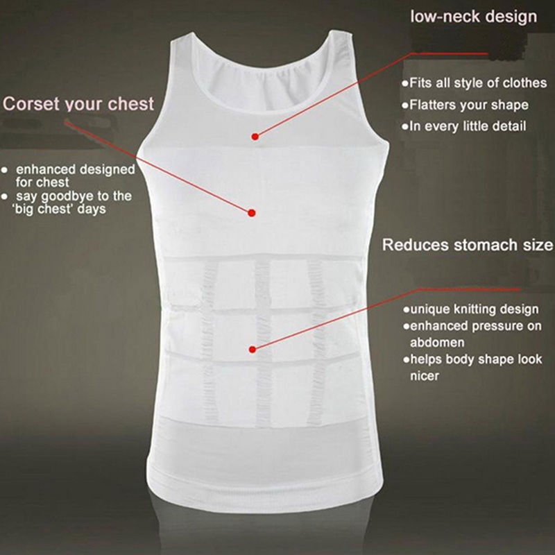 MENS SLIMMING BODY SHAPER BELLY CHEST COMPRESSION VEST GIRDLE T-SHIRT TANK TOP
