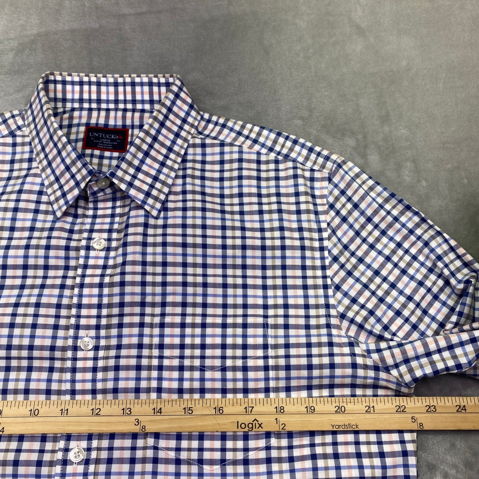 UNTUCKit Mens Slim Fit Wrinkle Free Cotton Check Button Down Shirt Blue Large