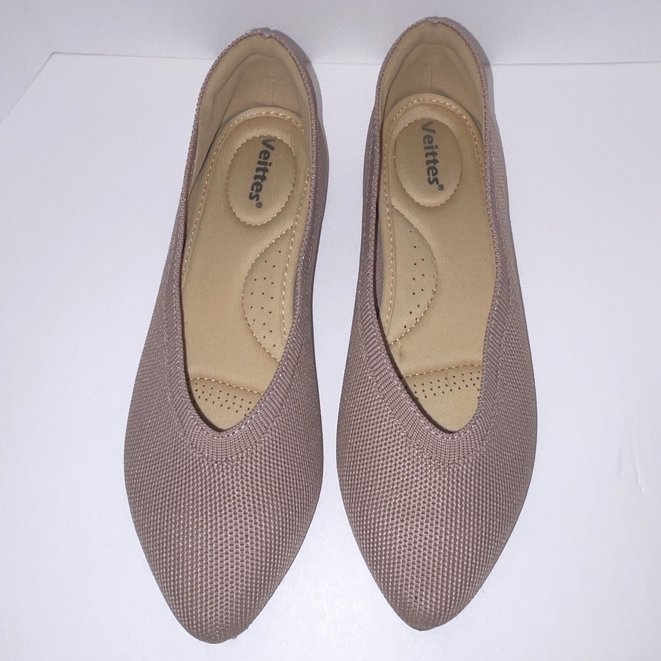 Veittes Women’s Pointed Toe Slip-On Comfort Flats Synthetic Beige US 6.5 W