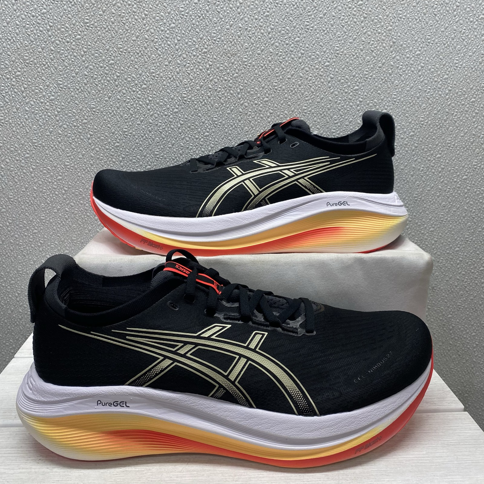 Asics Mens Size 11 Gel Nimbus 27 Athletic Sneakers Black Khaki Lace Up