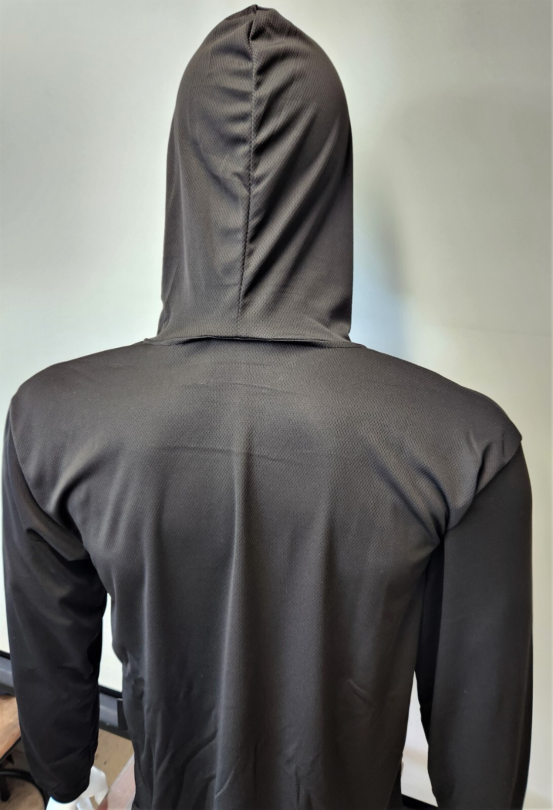 Black Long Sleeve Safety Shirt With Hoodie, Quick Dry Polyester Birdeye mesh
