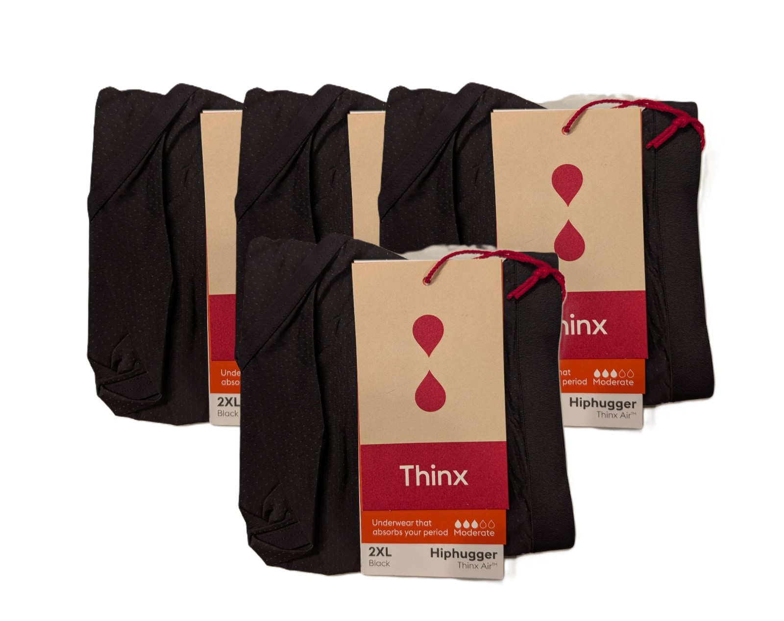 NEW Thinx Air 4-PACK Black Hiphugger Period Panties Underwear 3XL Moderate