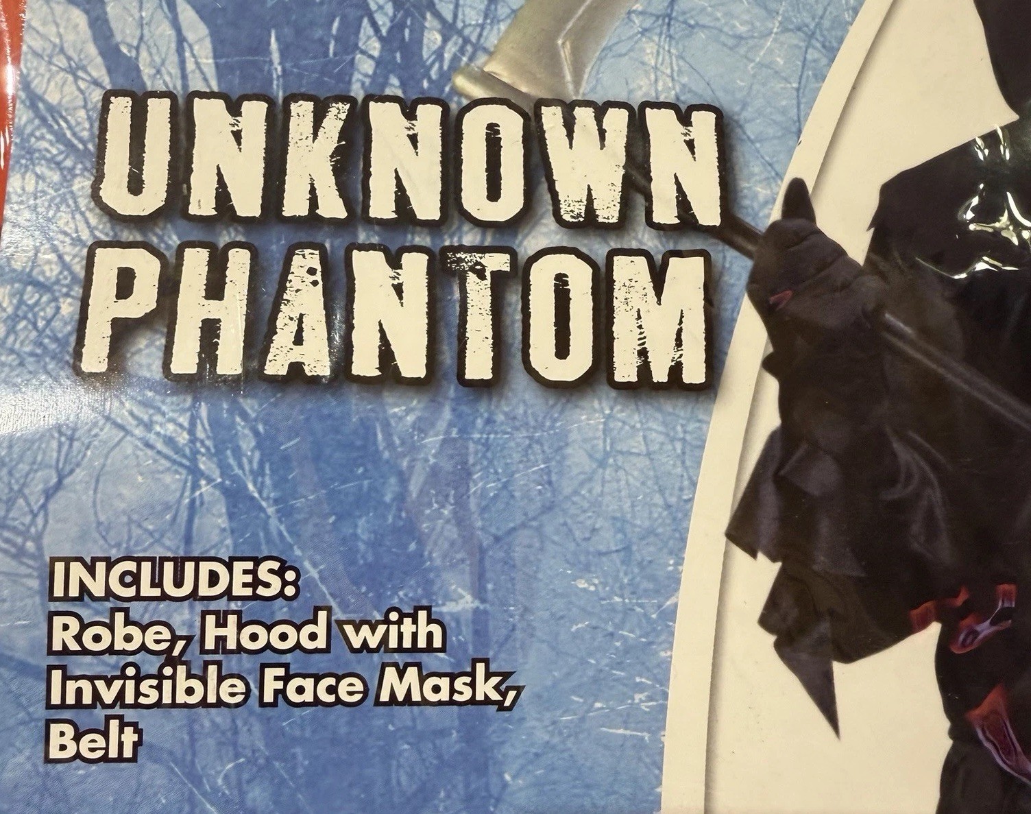 Spirit Kids Costume Unknown Phantom Black Invisible Mask, Robe, Belt Medium 8-10