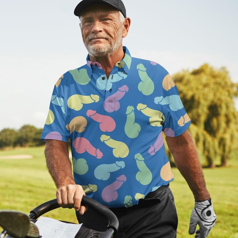 Funny Print Golf Polo Shirt for Men Novelty Pattern Casual Golf Shirt