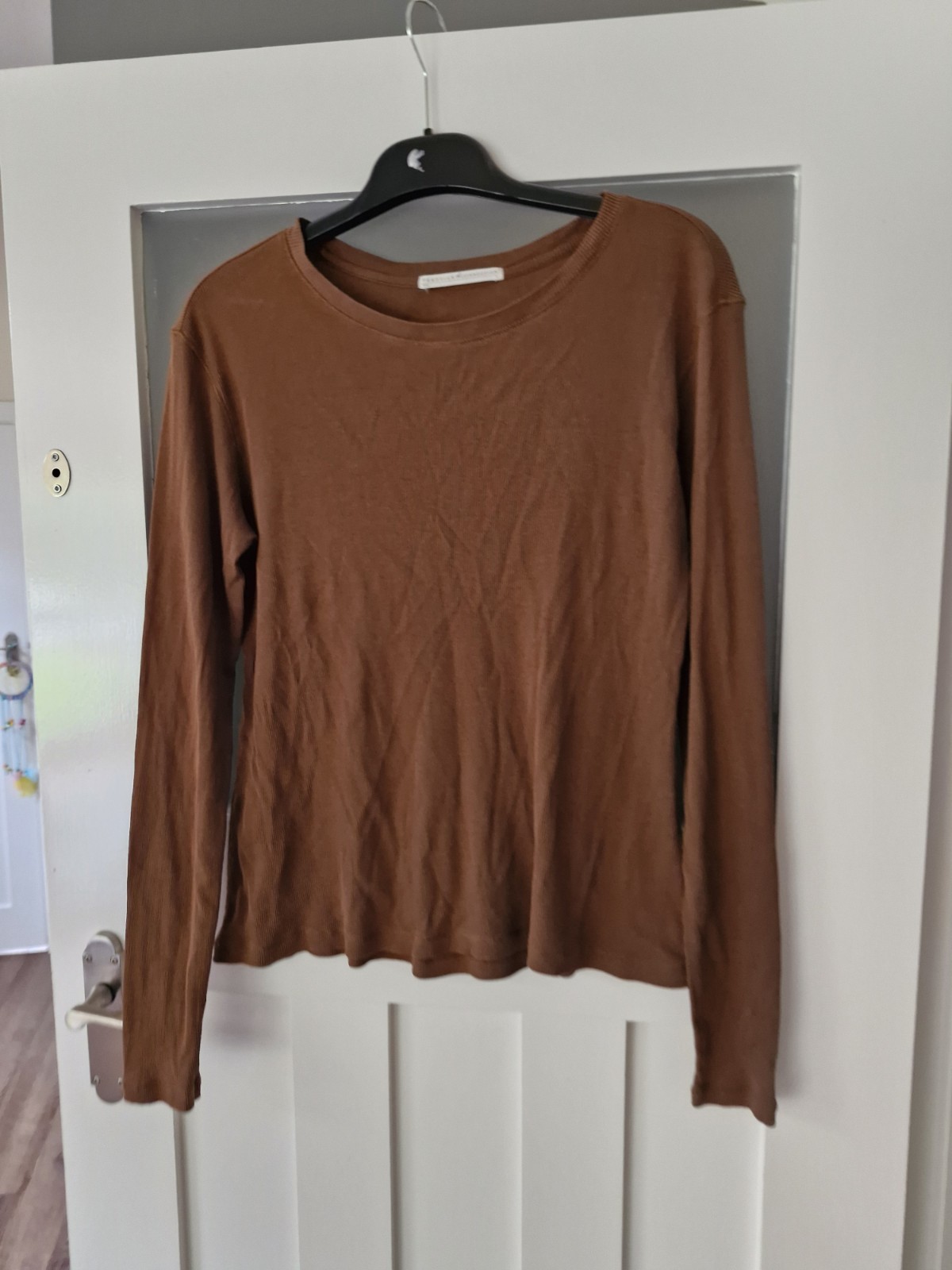 Peruvian Connection 100% Prima Cotton Long Sleeve Ribbed Top Brown Rust Small
