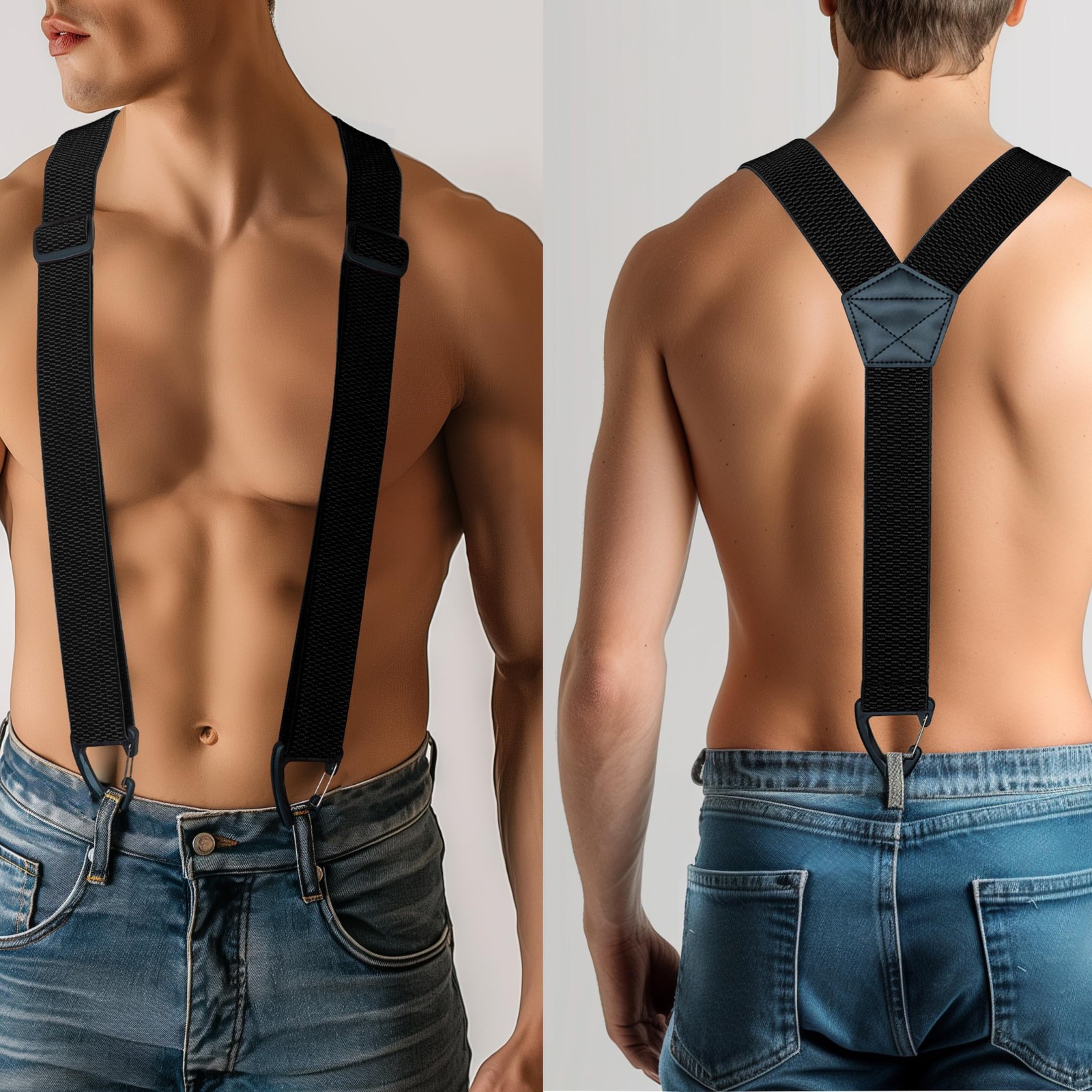 Hidden Black Suspenders for Men Under Clothes with 3 Snap Loops (1.48″ Wide)
