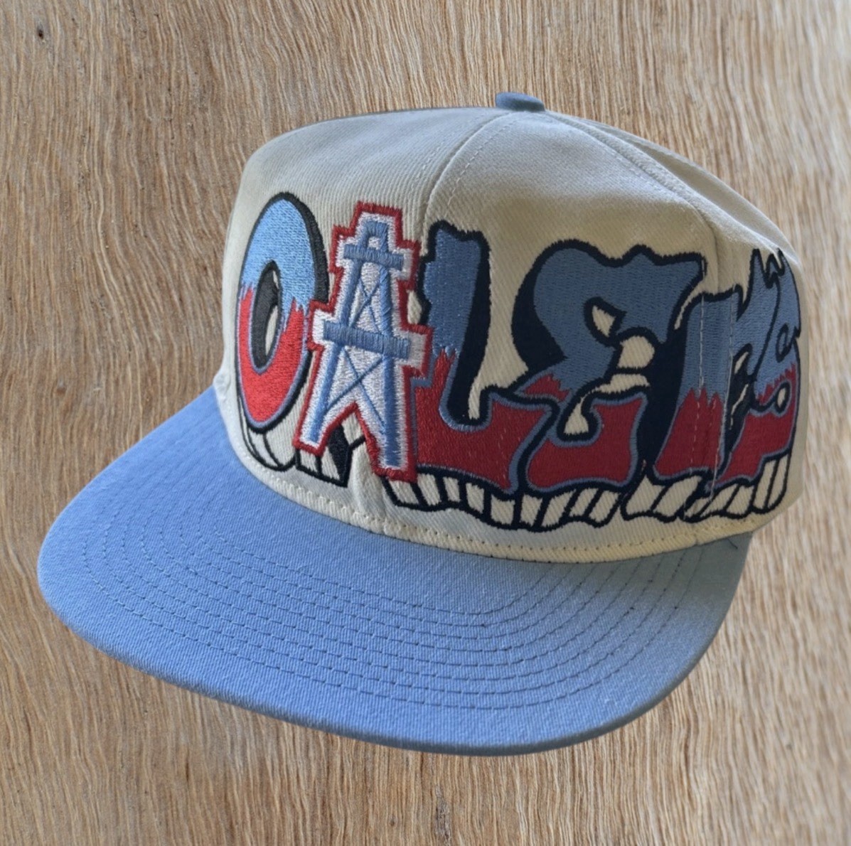 Houston Oilers Double Graffiti TOW Custom Snapback Hat Cap Cream Dome Two Tone