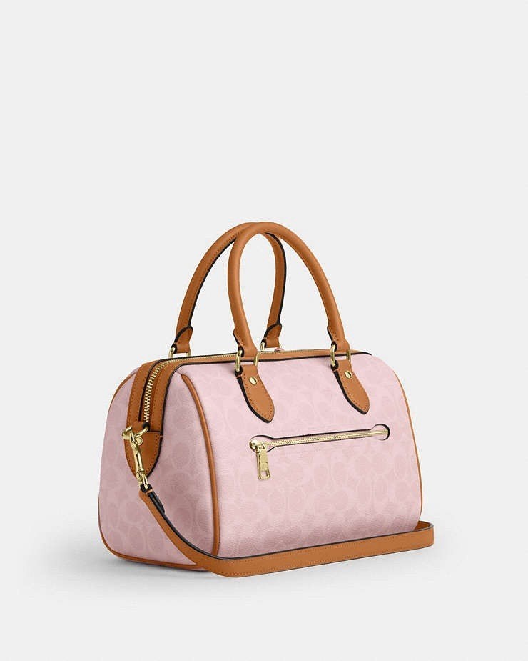 Coach Rowan Satchel Bag Signature Canvas With Charms Gold/Powder Pink CEA18 New