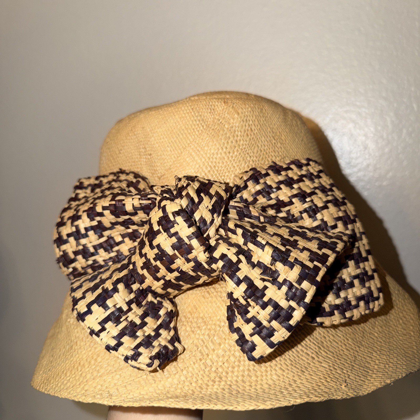 ONIGO Handmade Woven Madagascar Raphia Fedora Sun Hat Variegated Neutral Tones