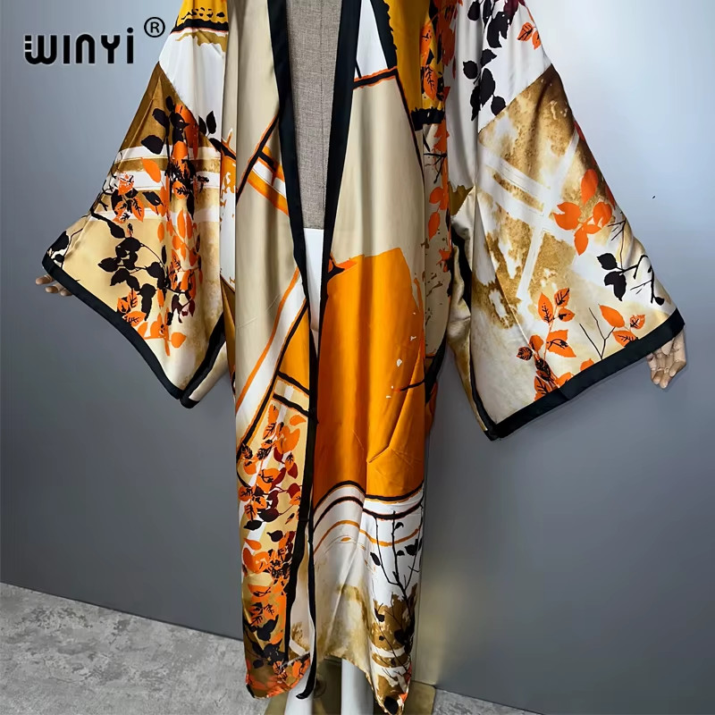 Print Boho Kimono Maxi Beach Wear Cover up Coat Party Dress Abaya Dubai Luxury M