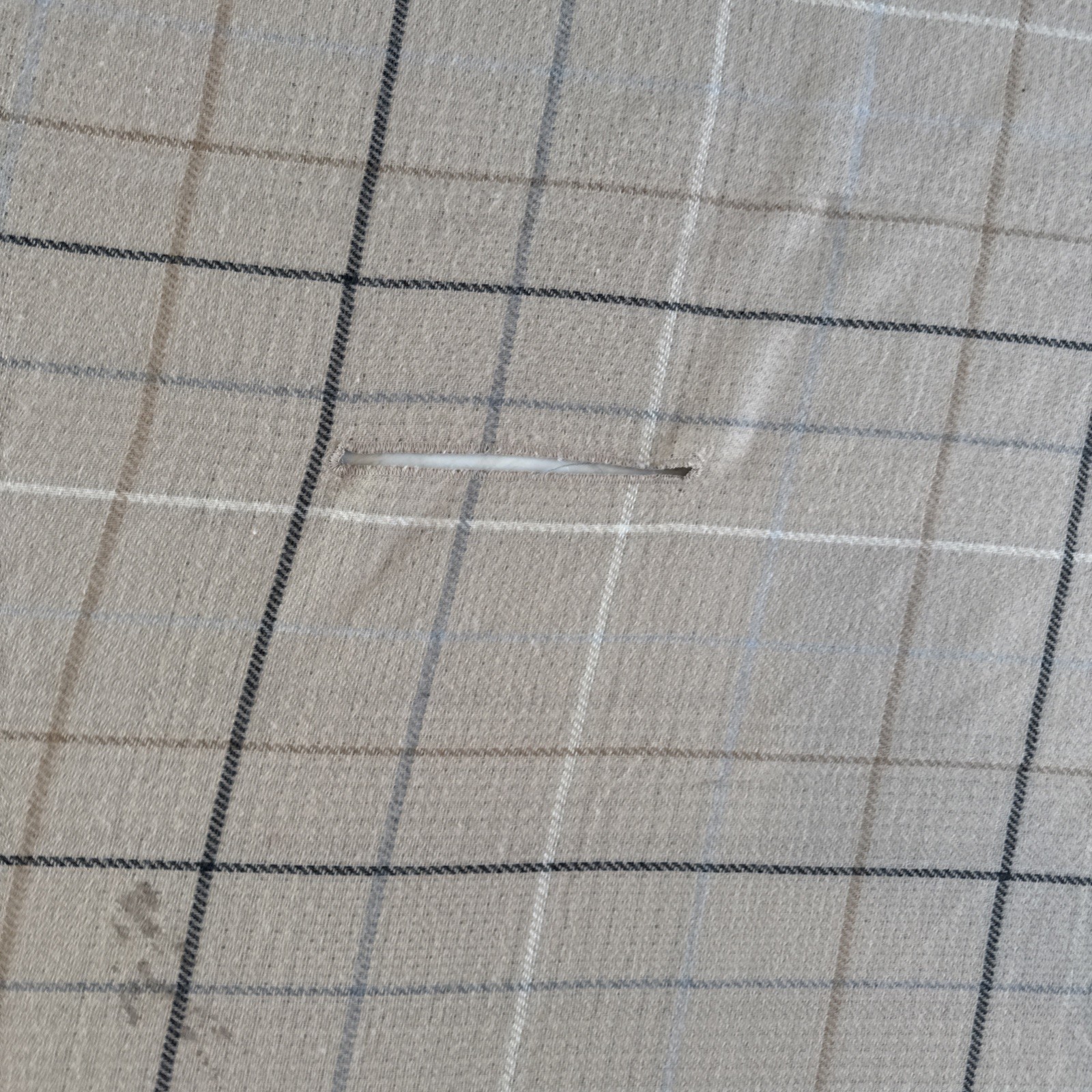 Soft Fringe Scarf Plaid Grey Beige White – 81” By 36” – Reversible W/ Hand Holes