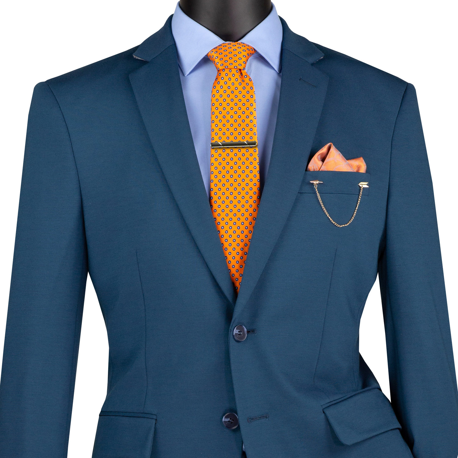 VINCI Men’s Teal Blue Super Stretch Slim-Fit Suit w/ Flex Waistband – NEW