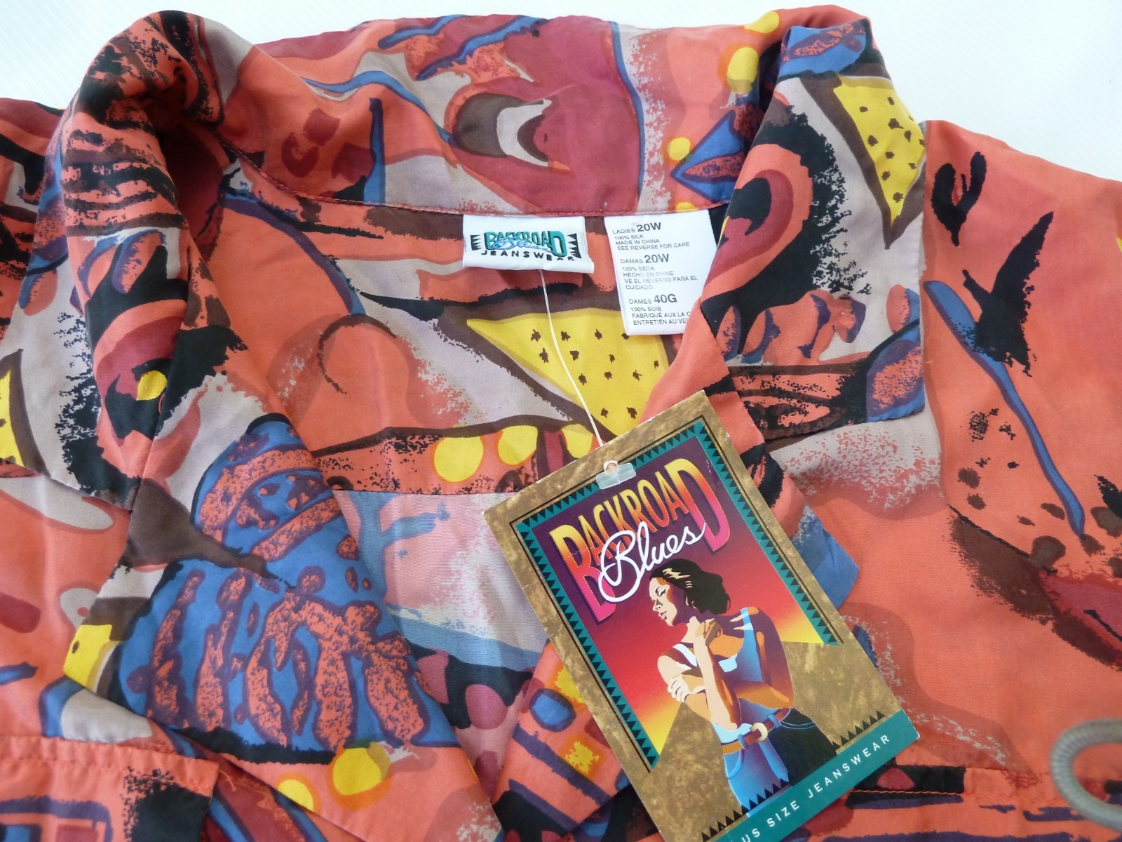 Backroad Blues Women’s Blouse 20W Sleeveless 100% Silk Button Up Colorful NWT