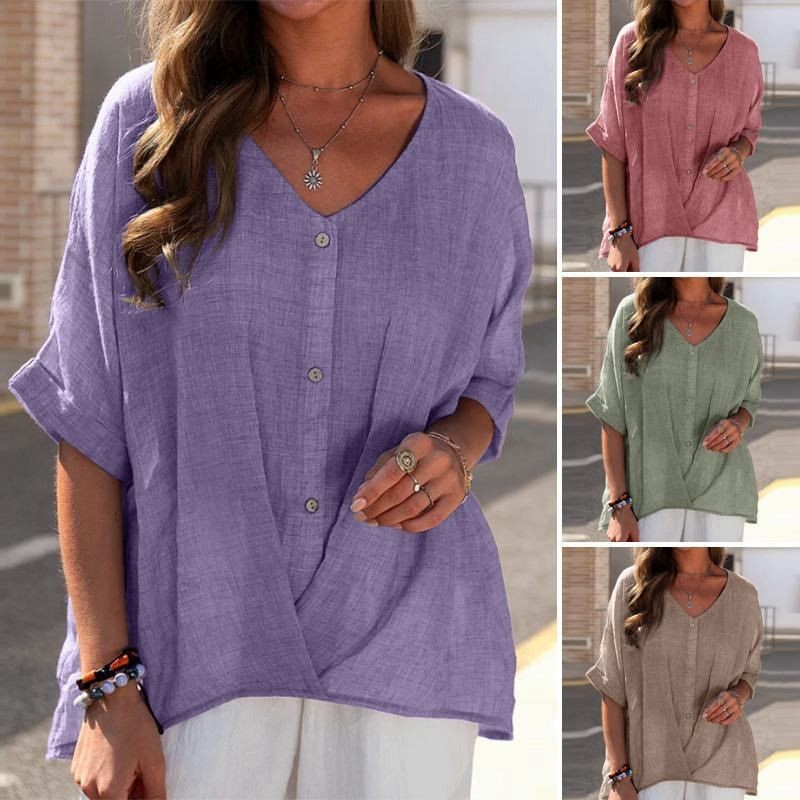 Women Plus Size Casual Blouse Baggy Summer Tunic Cotton Ladies T-Shirt Top