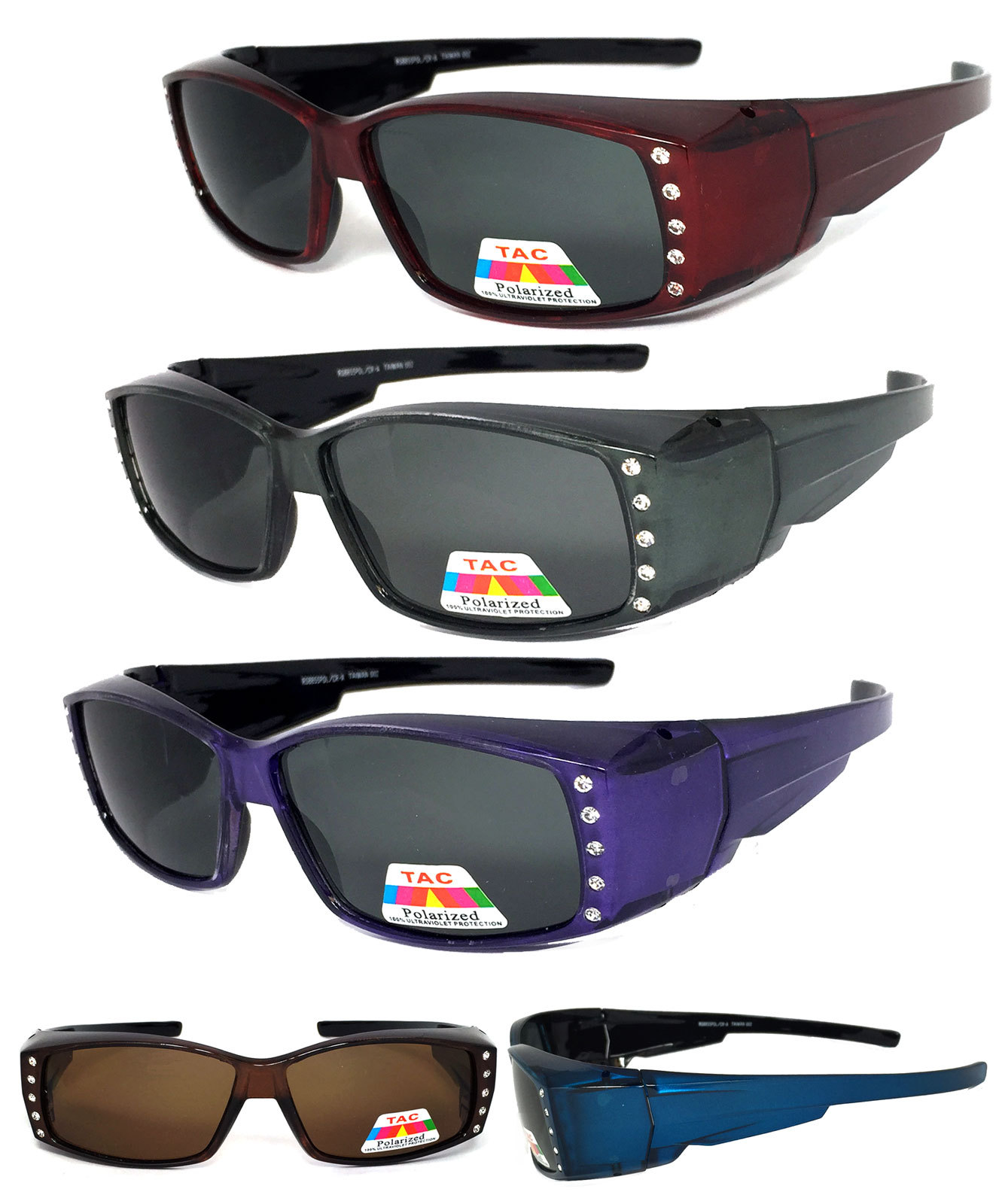 Women Rhinestone POLARIZED Anti Glare Rectangular Lens Cover Fit Over Sunglasses