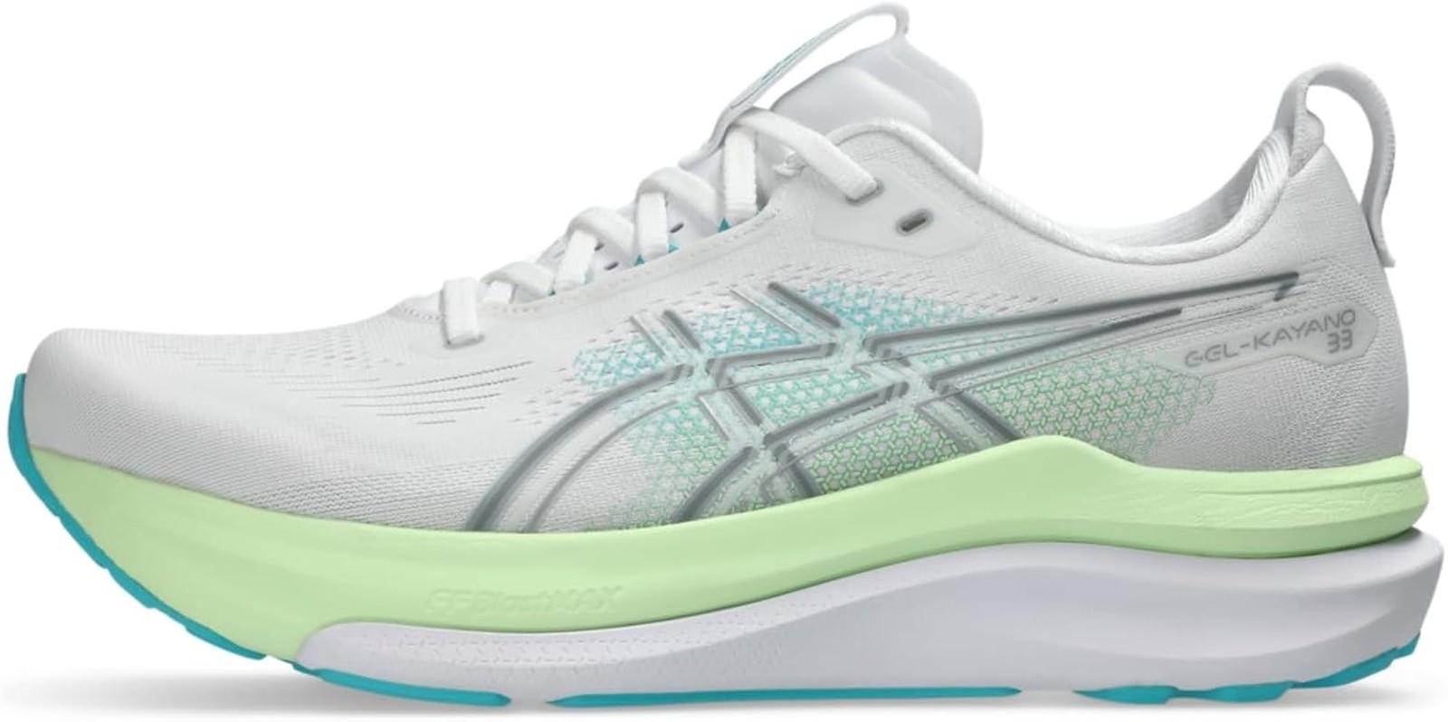 ASICS, Men’s, Gel-Kayano 33, White/Energy Aqua, 14, Wide – White/Energy Aqua – 1