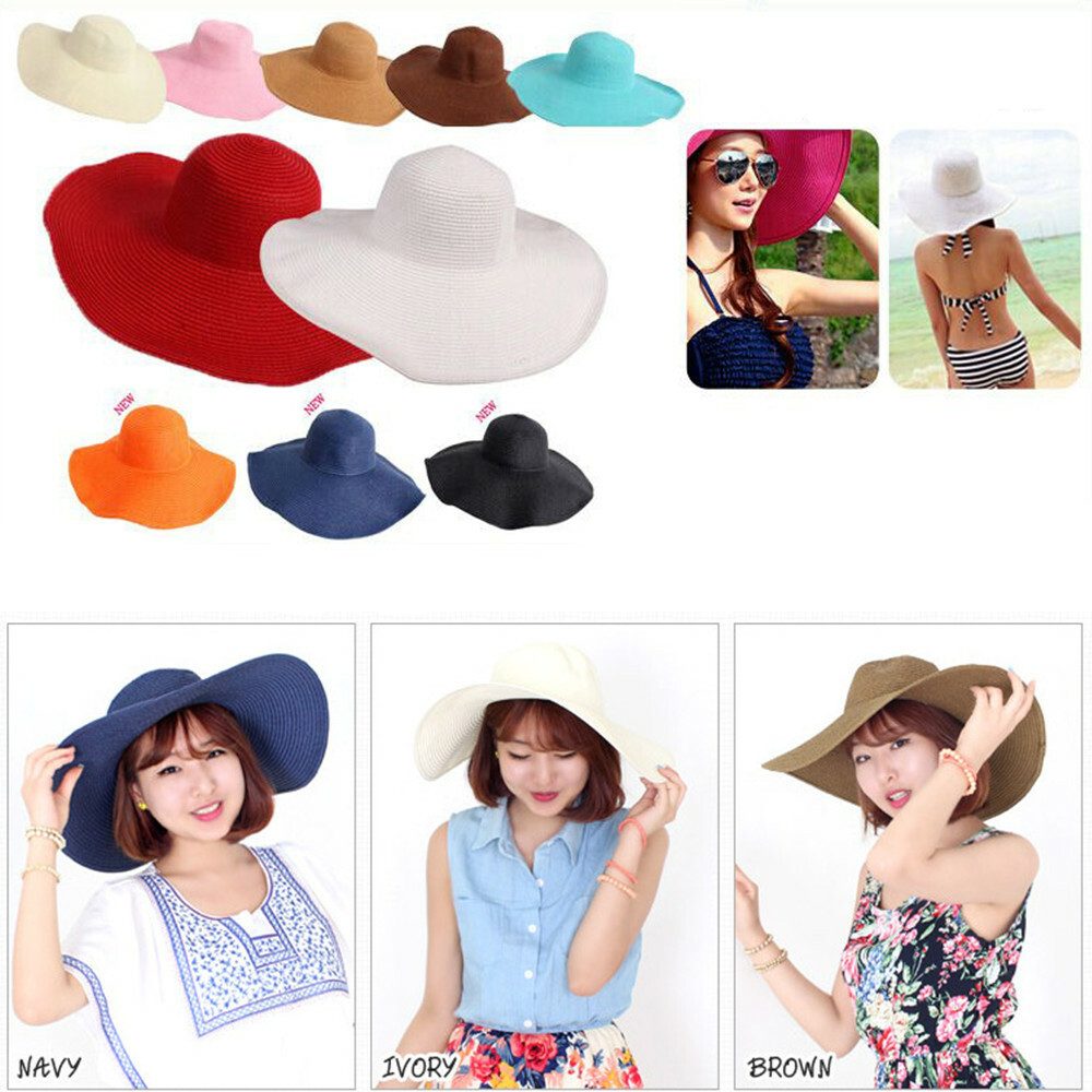 Women’s Summer Large Floppy Folding Wide Brim Cap Sun Straw Beach Hat USA