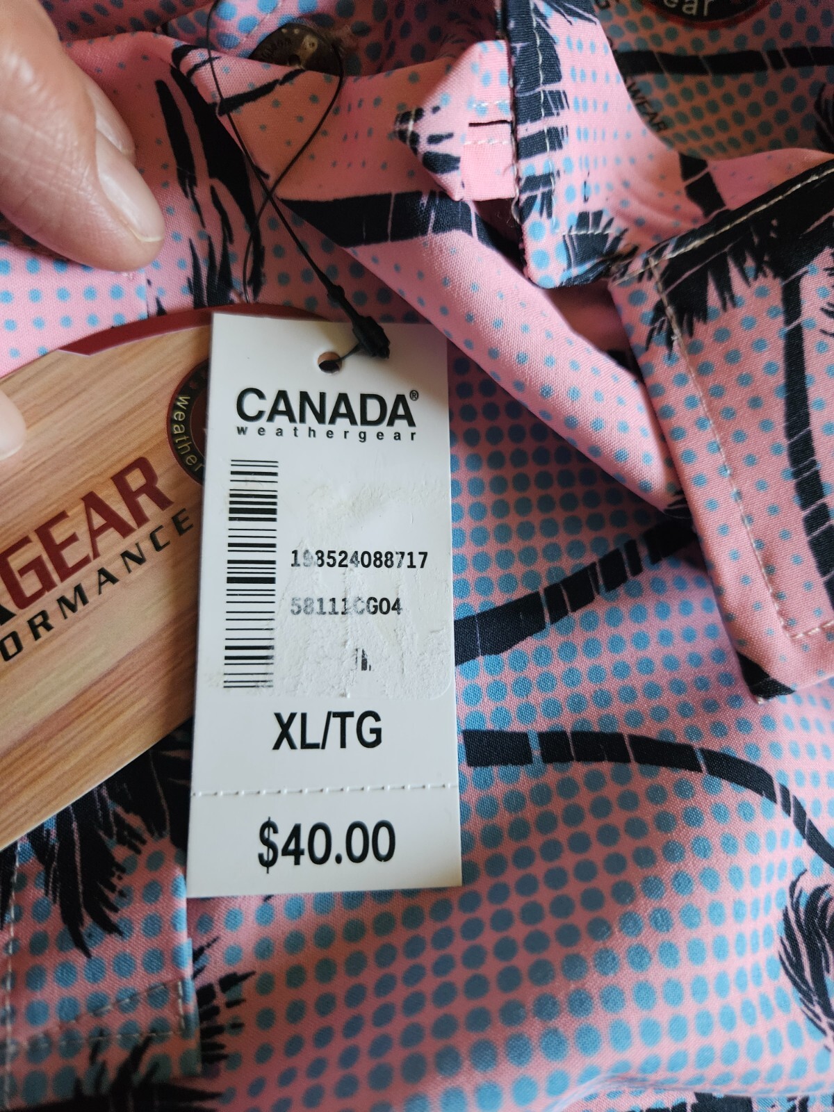 Canada Weather Gear Men’s Size XL Golf Dress shirt Button Pink Palm Tree ms67