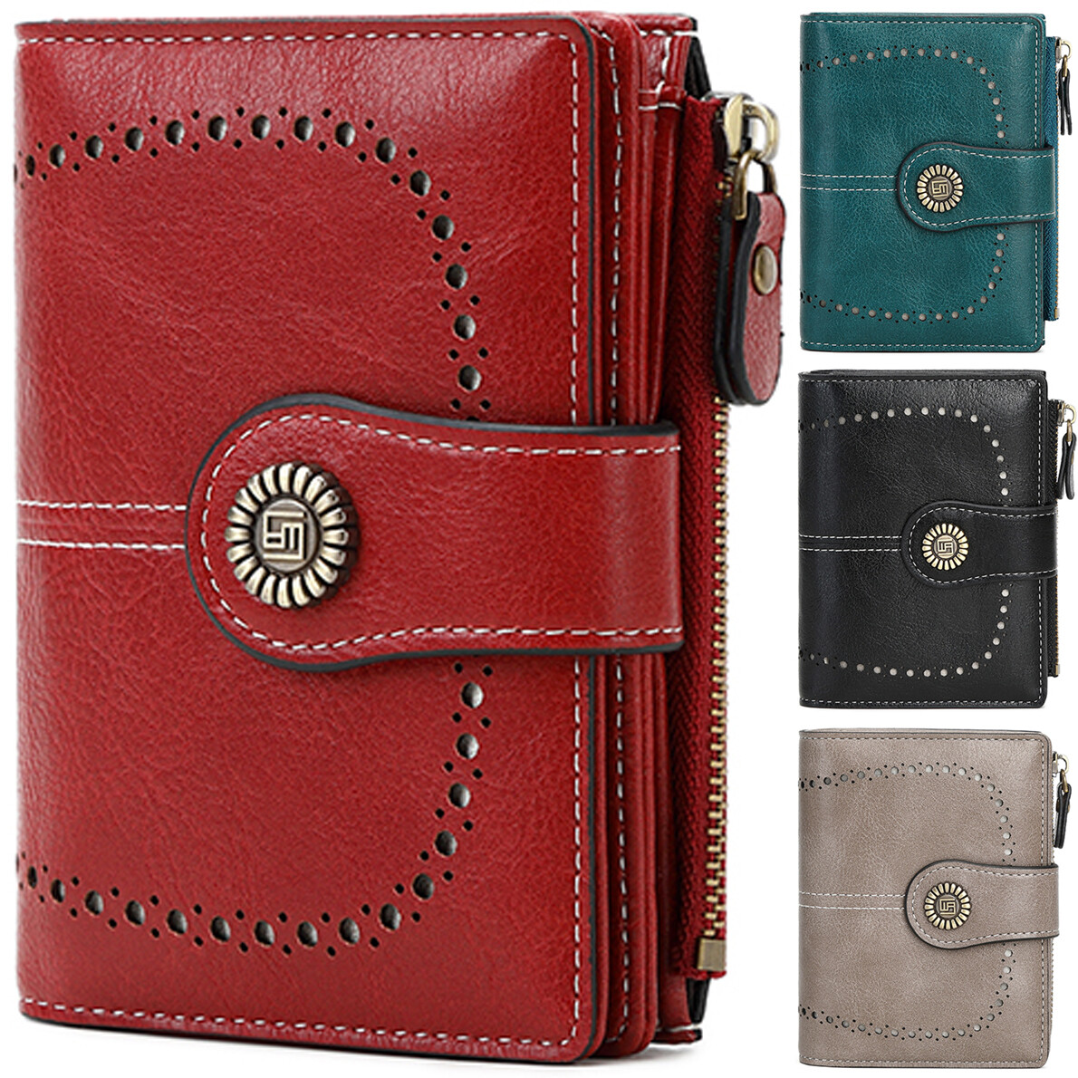 Womens Hasp Wallet Credit Card Holder Leather RFID Blocking Zipper Pocket Purse